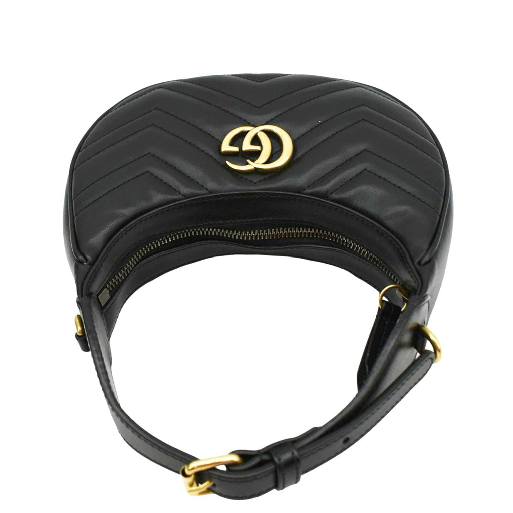 GUCCI Gucci Marmont Half Moon Mini Leather Shoulder Bag Black 699514