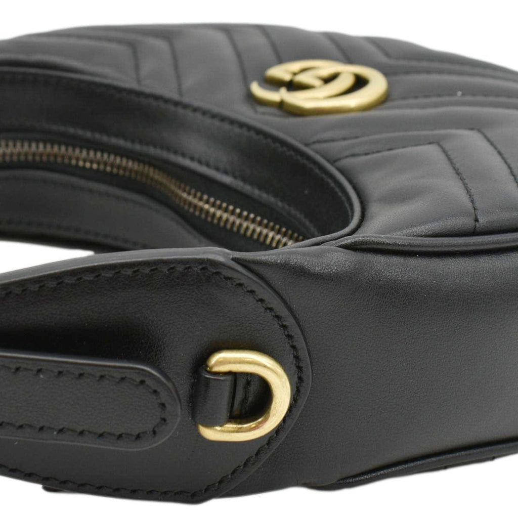 GUCCI Gucci Marmont Half Moon Mini Leather Shoulder Bag Black 699514