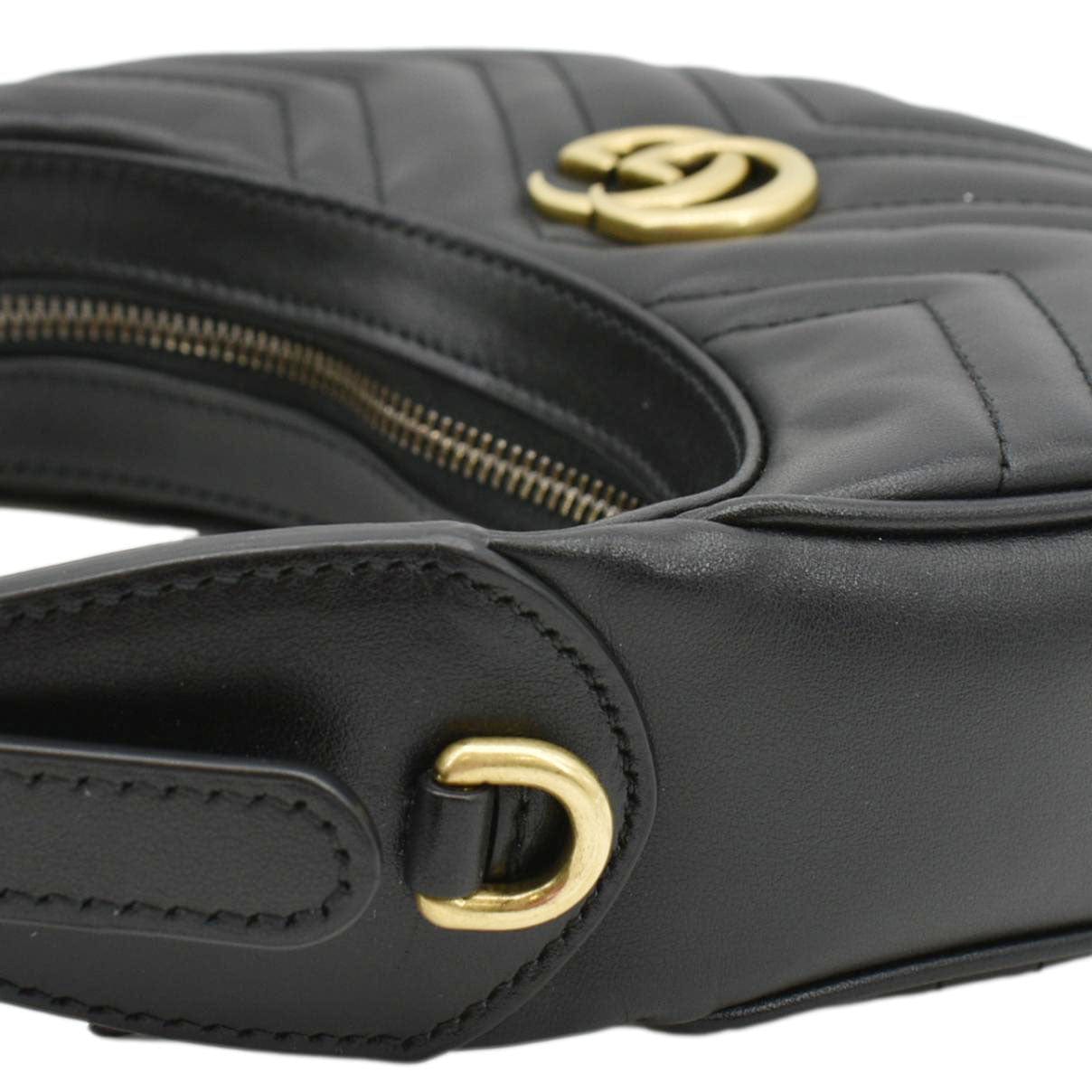 GUCCI Gucci Marmont Half Moon Mini Leather Shoulder Bag Black 699514