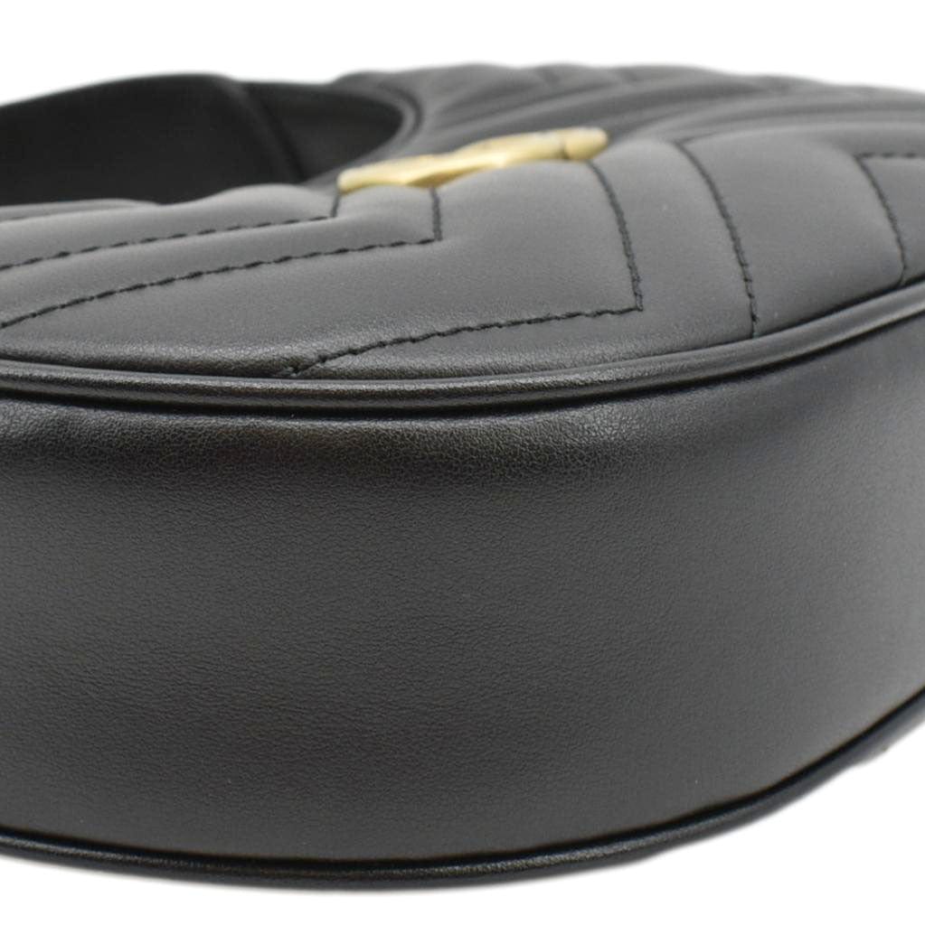 GUCCI Gucci Marmont Half Moon Mini Leather Shoulder Bag Black 699514