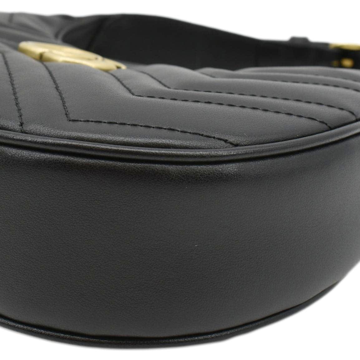 GUCCI Gucci Marmont Half Moon Mini Leather Shoulder Bag Black 699514