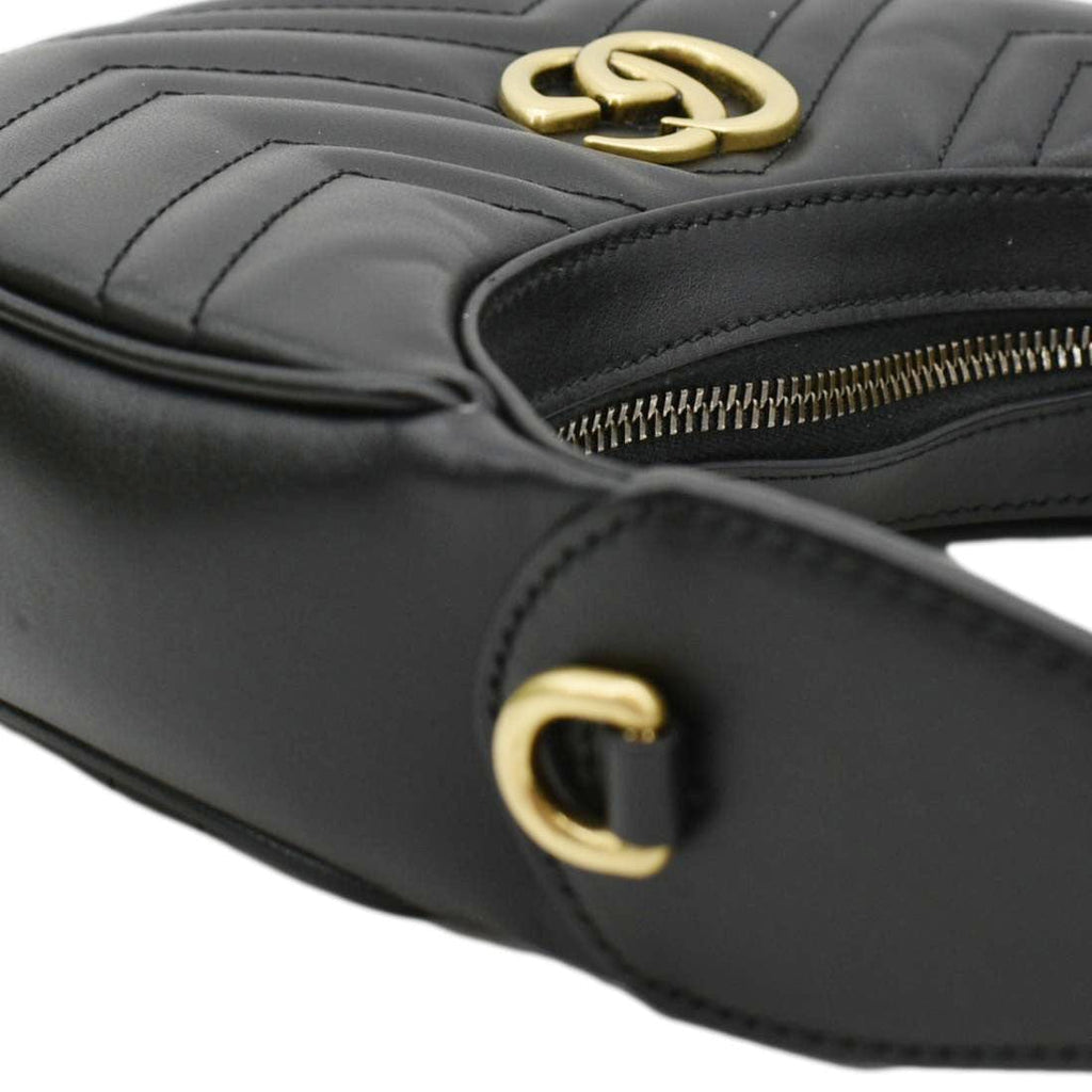 GUCCI Gucci Marmont Half Moon Mini Leather Shoulder Bag Black 699514