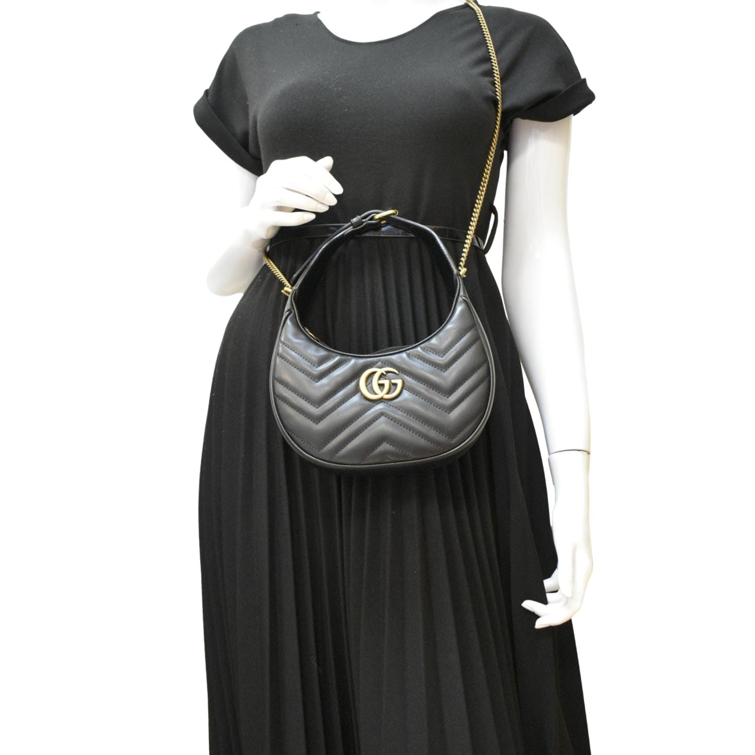 GUCCI Gucci Marmont Half Moon Mini Leather Shoulder Bag Black 699514