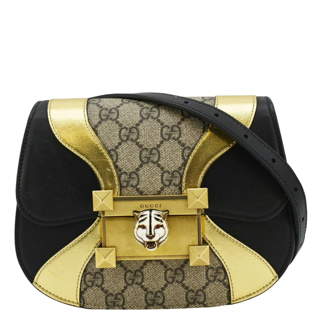 GUCCI Ogilide Gucci Supreme Canvas Shoulder Bag Gold 500781