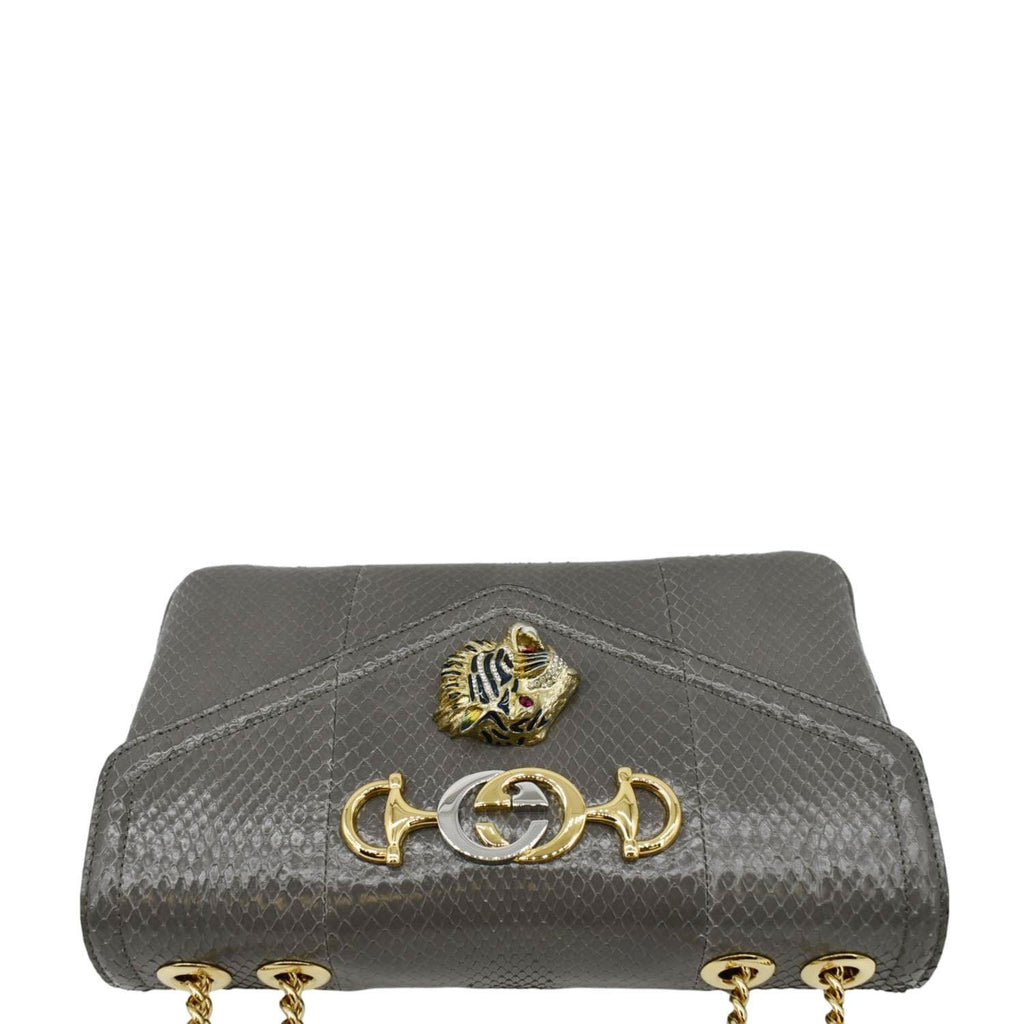 GUCCI Rajah Medium Leather Chain Shoulder Bag Grey 537241