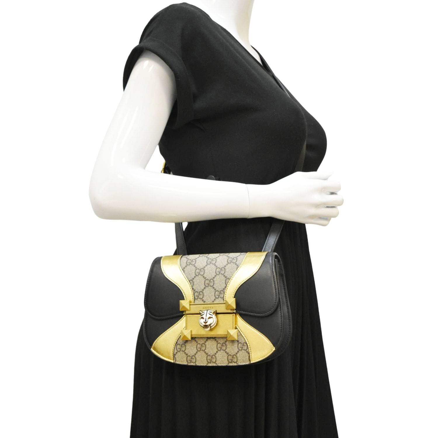 GUCCI Ogilide Gucci Supreme Canvas Shoulder Bag Gold 500781