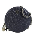 Chanel Camellia Round Goatskin Leather Crossbody Bag Dark Blue