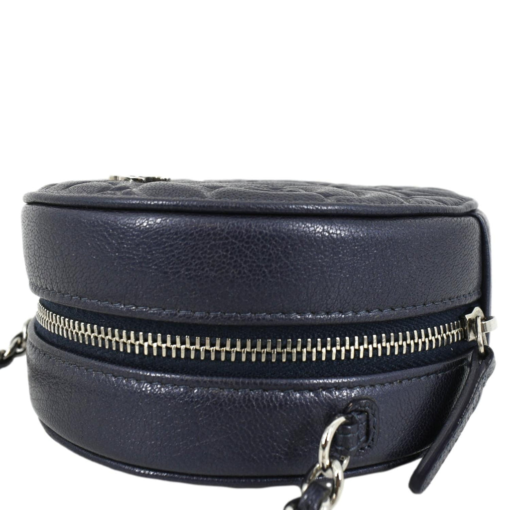 Chanel Camellia Round Goatskin Leather Crossbody Bag Dark Blue