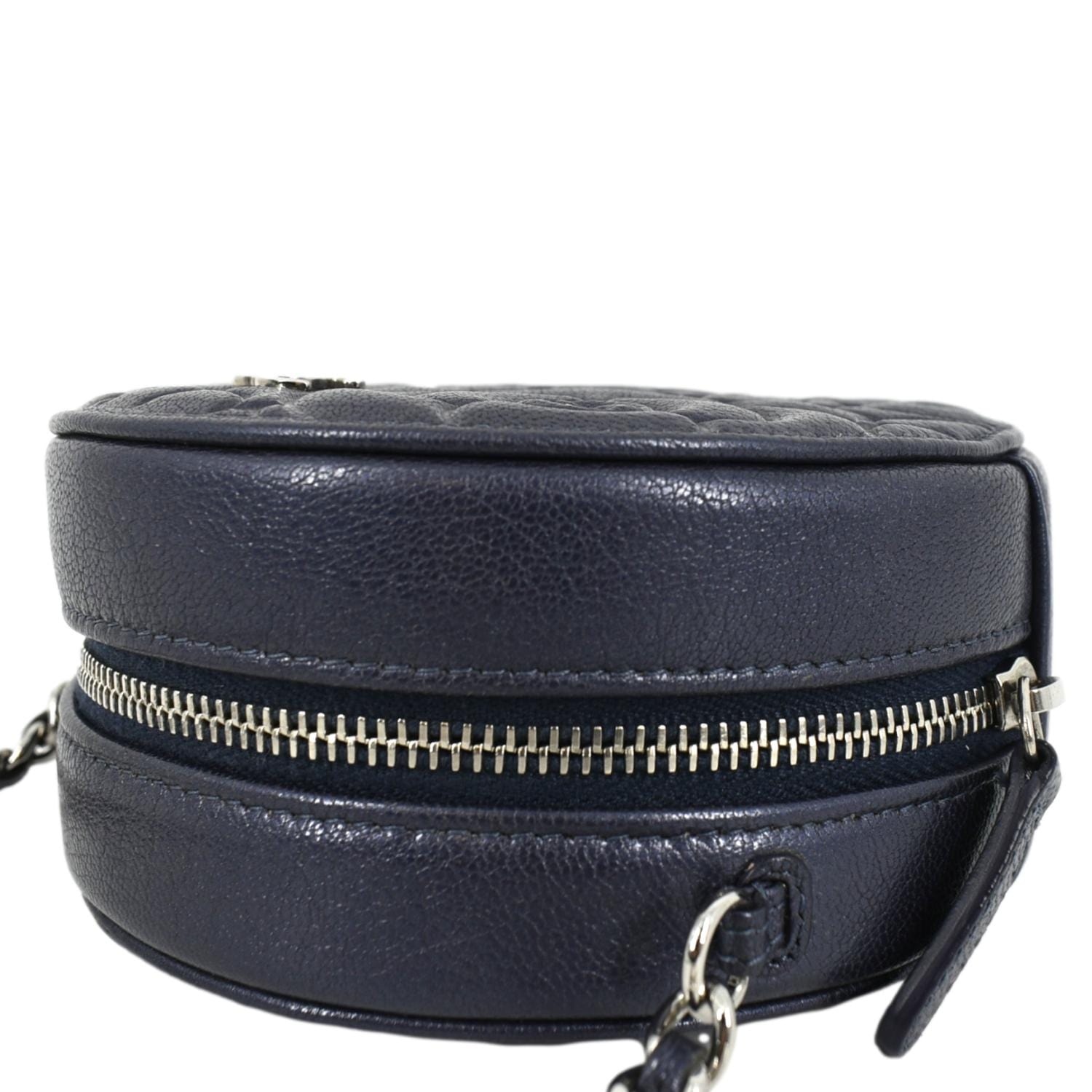 Chanel Camellia Round Goatskin Leather Crossbody Bag Dark Blue