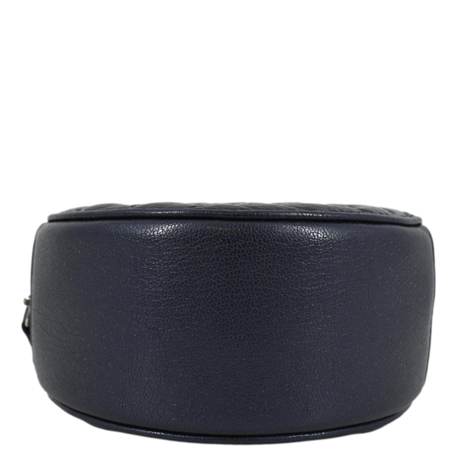 Chanel Camellia Round Goatskin Leather Crossbody Bag Dark Blue