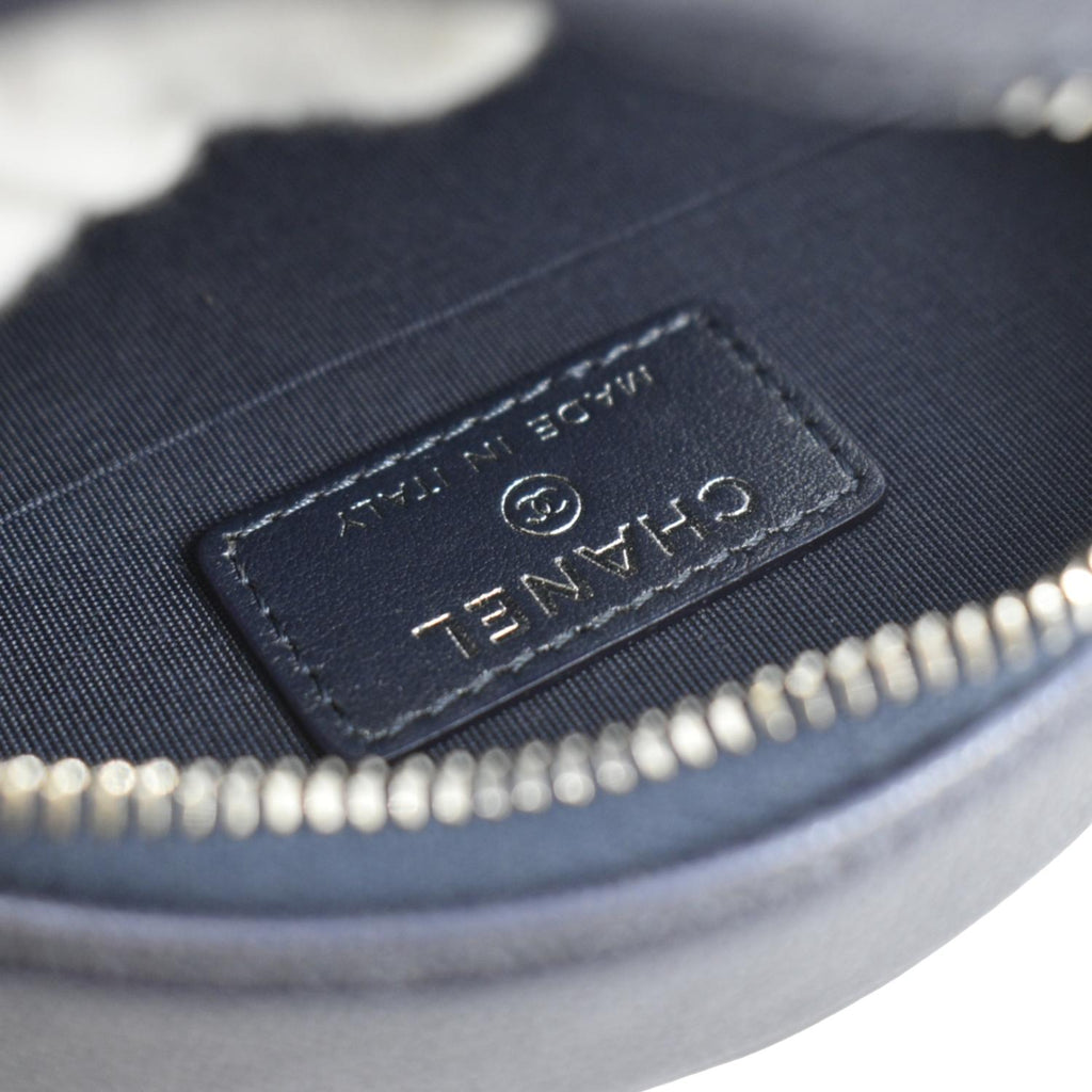 Chanel Camellia Round Goatskin Leather Crossbody Bag Dark Blue