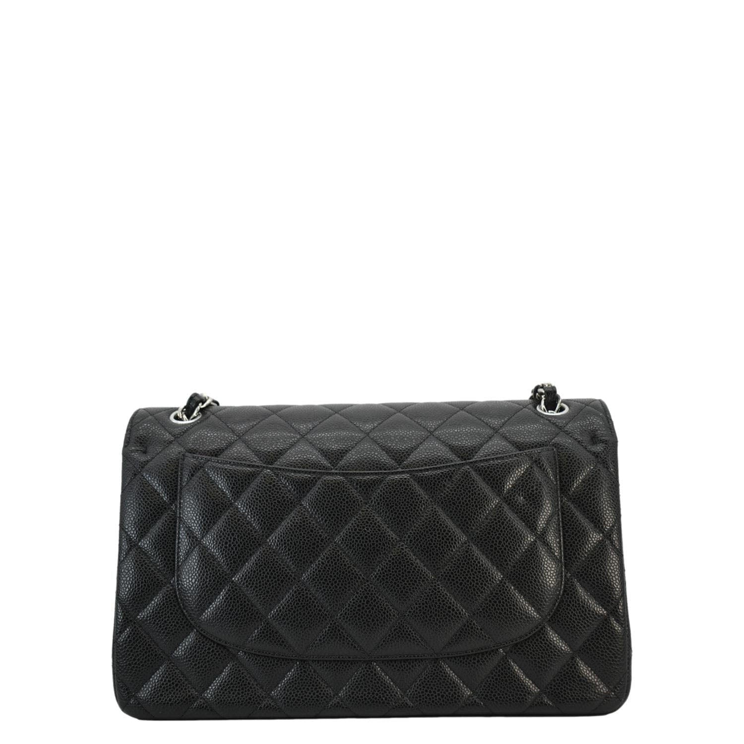 Chanel Classic Jumbo Double Flap Quilted Caviar Leather Shoulder Bag Black