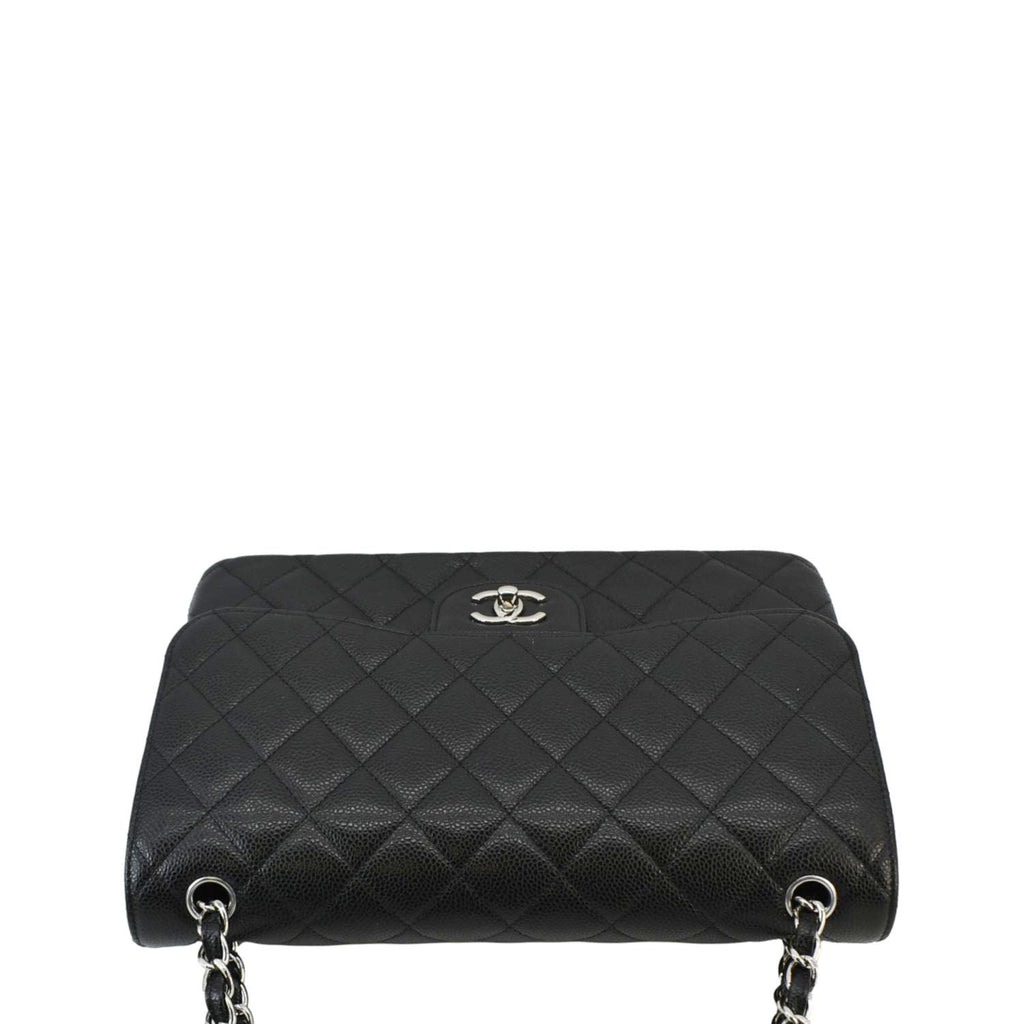 Chanel Classic Jumbo Double Flap Quilted Caviar Leather Shoulder Bag Black