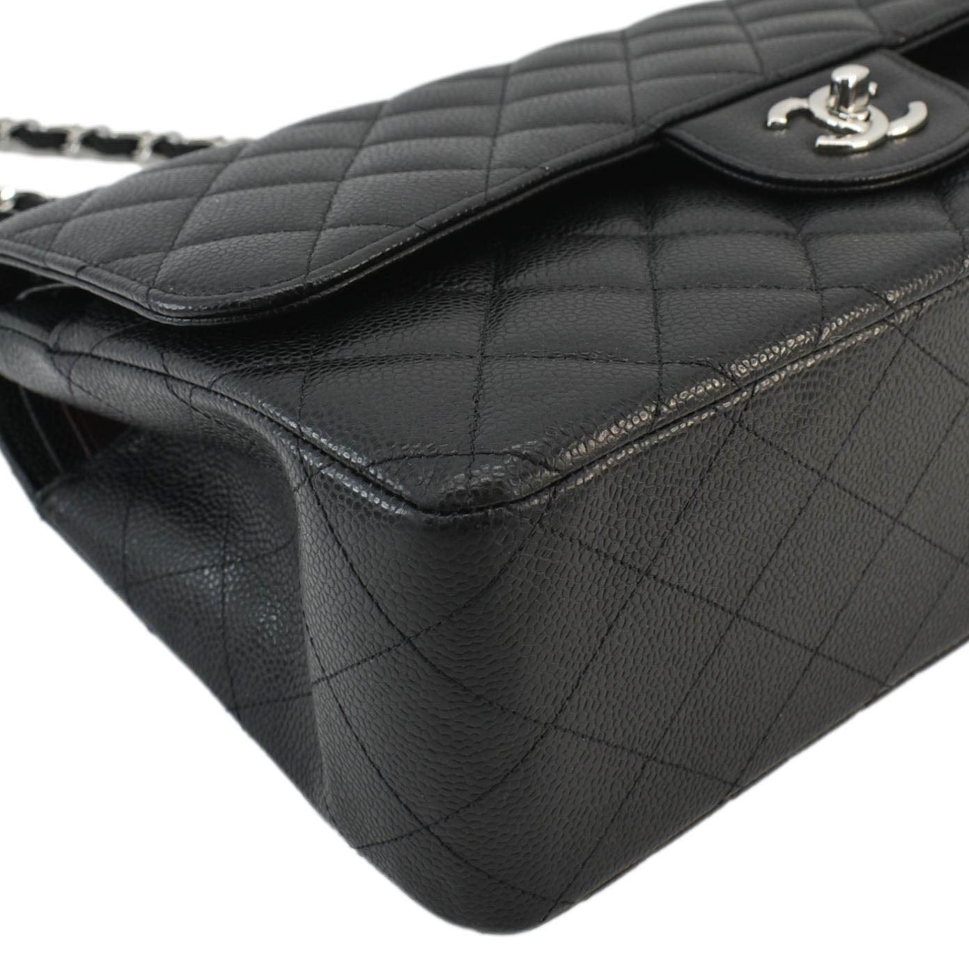 Chanel Classic Jumbo Double Flap Quilted Caviar Leather Shoulder Bag Black