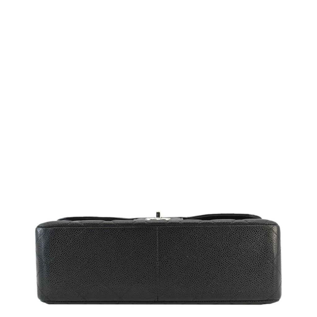 Chanel Classic Jumbo Double Flap Quilted Caviar Leather Shoulder Bag Black