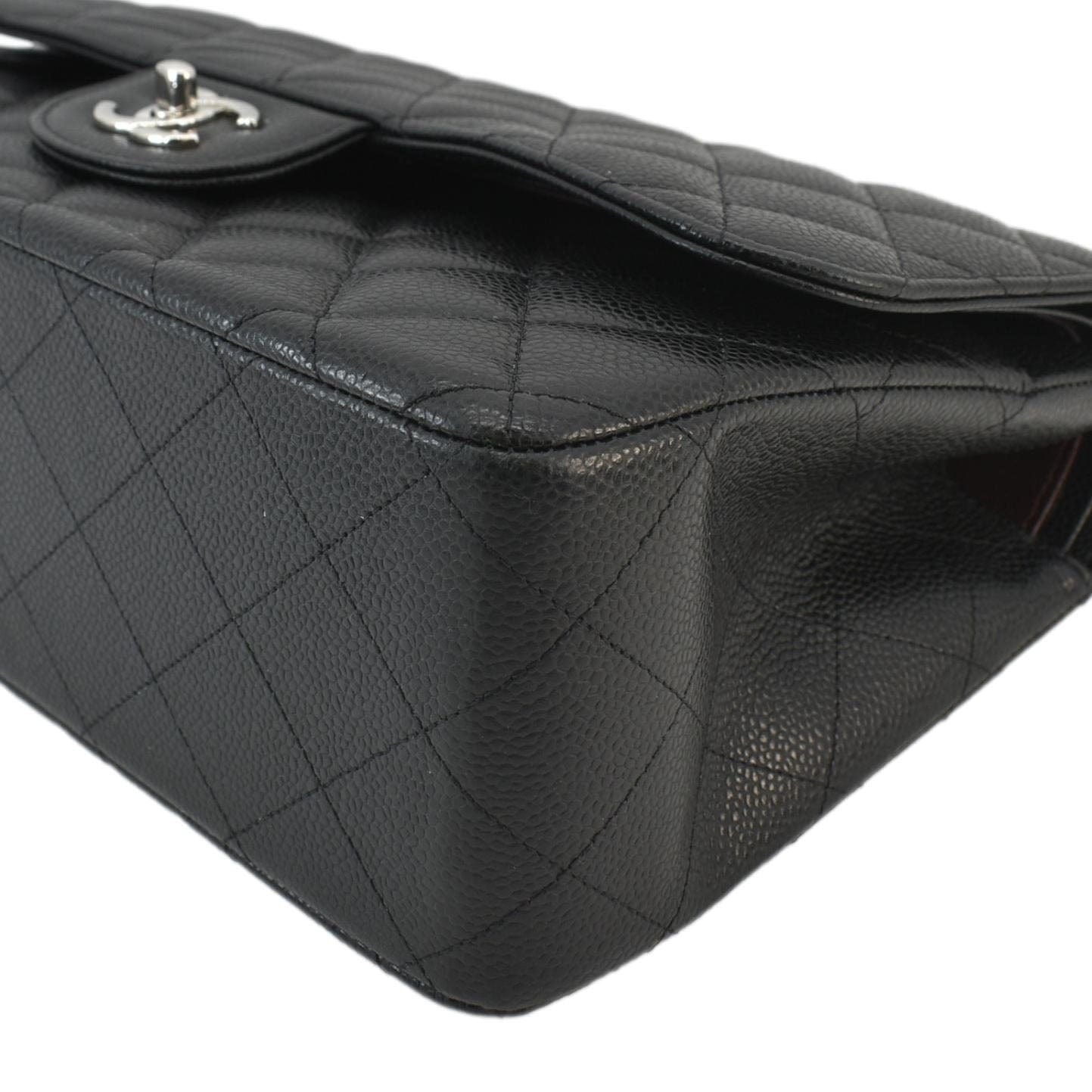 Chanel Classic Jumbo Double Flap Quilted Caviar Leather Shoulder Bag Black