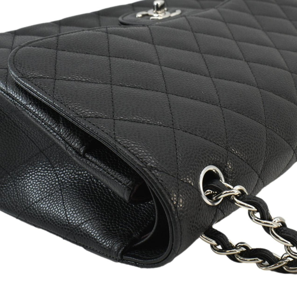 Chanel Classic Jumbo Double Flap Quilted Caviar Leather Shoulder Bag Black