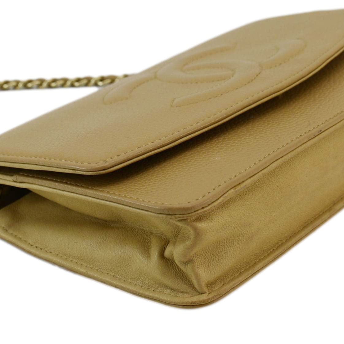 Chanel Timeless Caviar Leather Wallet On Chain Clutch Crossbody Bag Beige