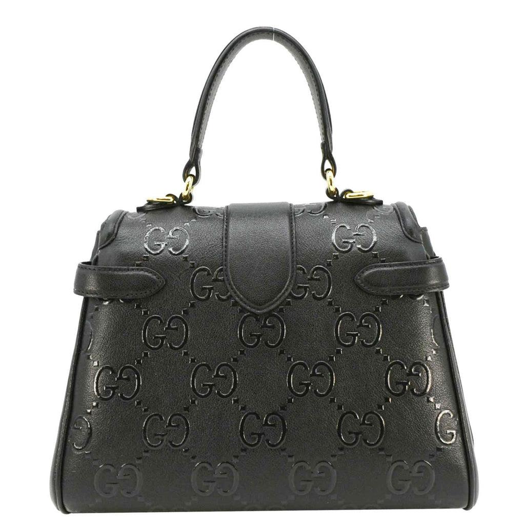 GUCCI Small Gucci Leather Top Handle Shoulder Bag Black 675791