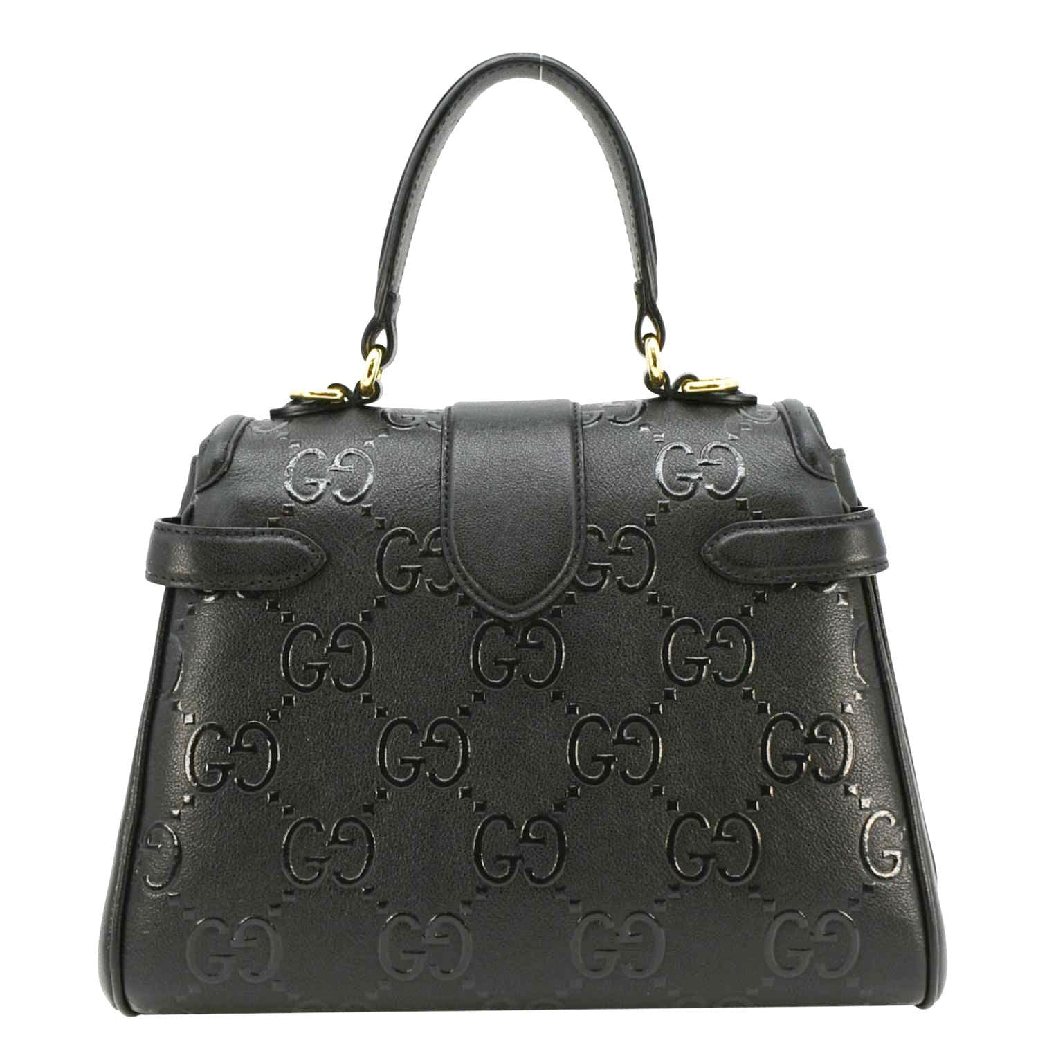 GUCCI Small Gucci Leather Top Handle Shoulder Bag Black 675791