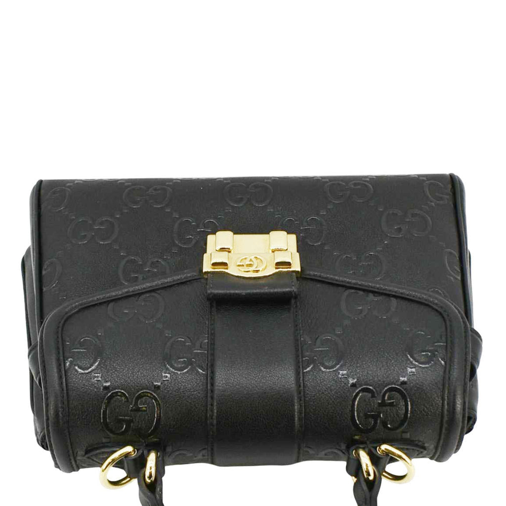 GUCCI Small Gucci Leather Top Handle Shoulder Bag Black 675791