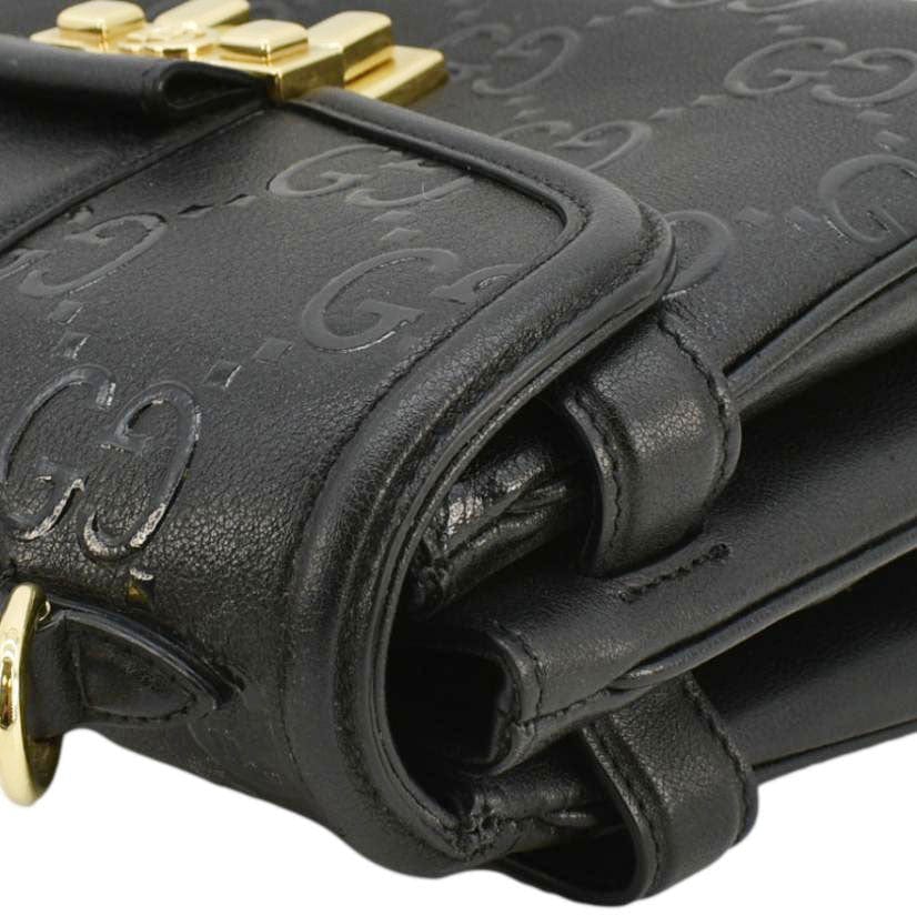GUCCI Small Gucci Leather Top Handle Shoulder Bag Black 675791
