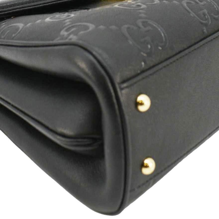 GUCCI Small Gucci Leather Top Handle Shoulder Bag Black 675791