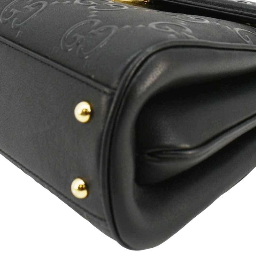 GUCCI Small Gucci Leather Top Handle Shoulder Bag Black 675791