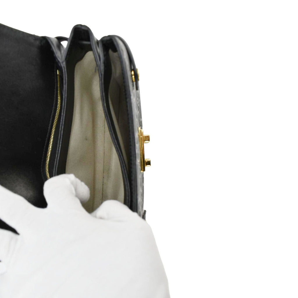GUCCI Small Gucci Leather Top Handle Shoulder Bag Black 675791