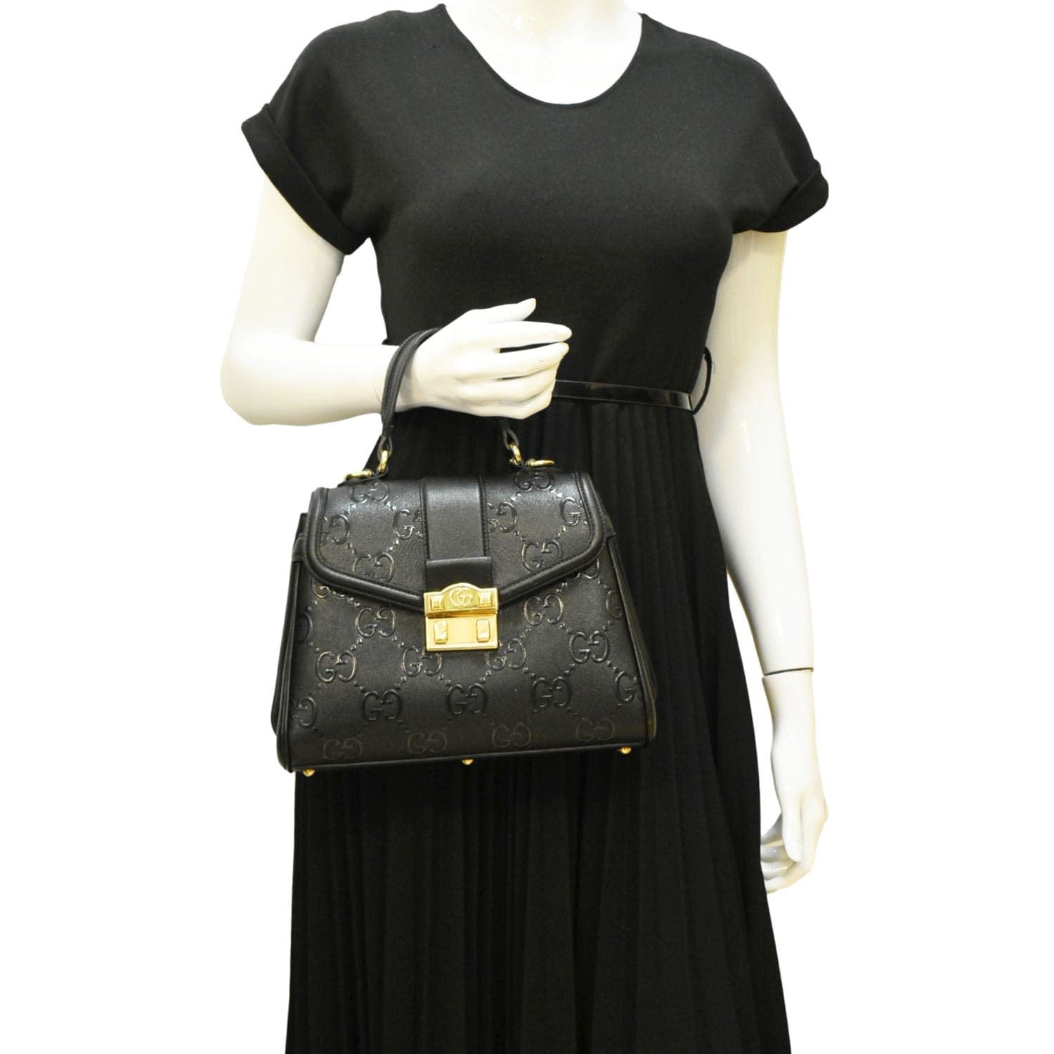 GUCCI Small Gucci Leather Top Handle Shoulder Bag Black 675791