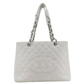 Chanel Grand Shopping Quilted Caviar Leather GST Tote Bag White