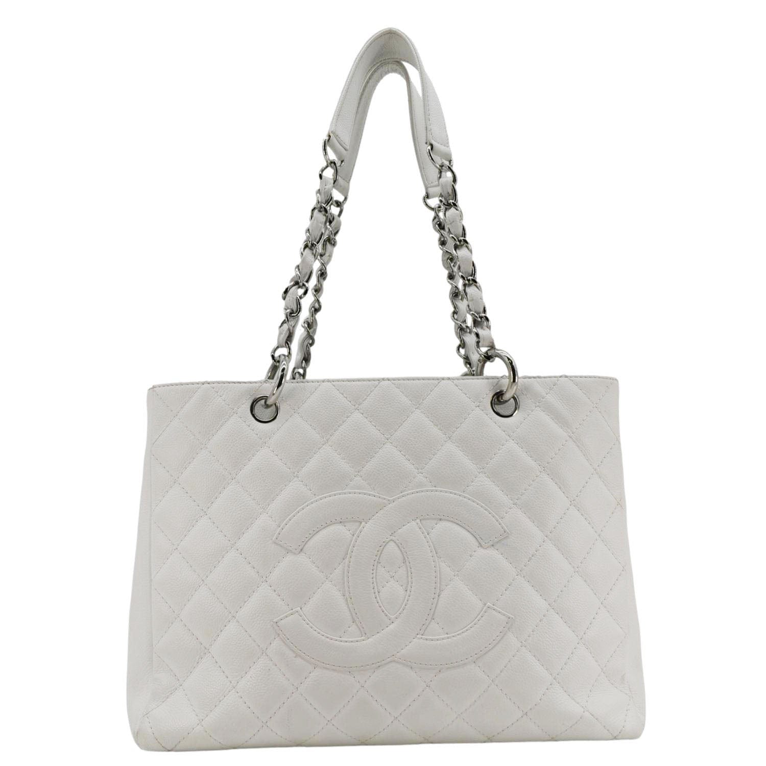 Chanel Grand Shopping Quilted Caviar Leather GST Tote Bag White