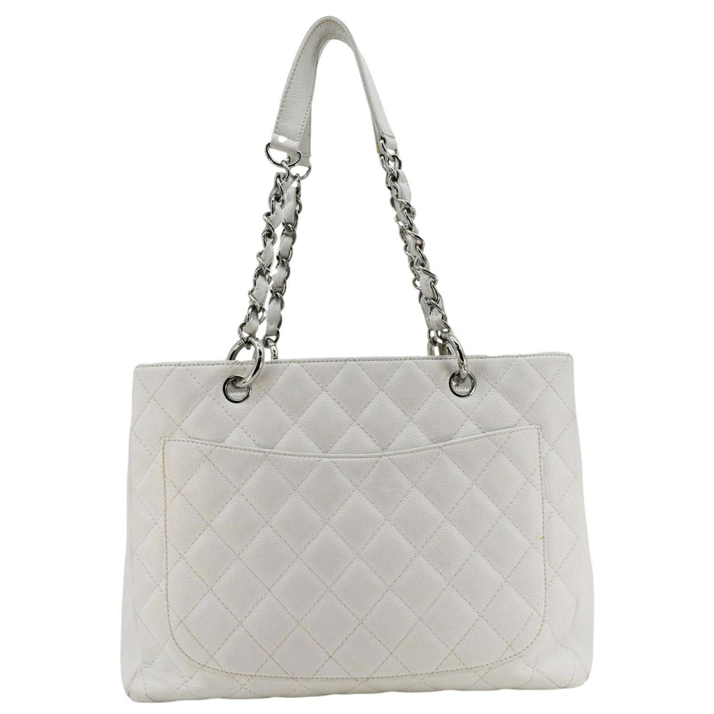 Chanel Grand Shopping Quilted Caviar Leather GST Tote Bag White