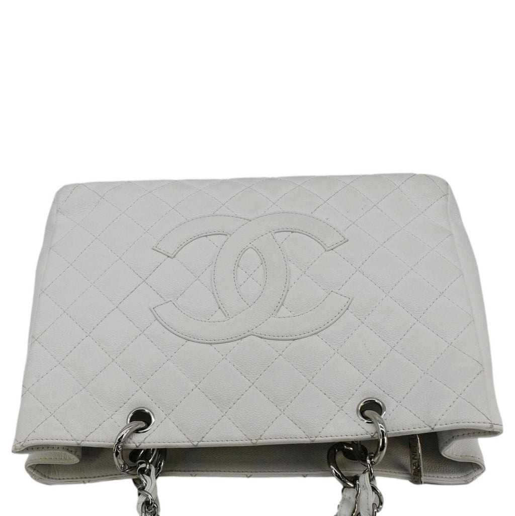 Chanel Grand Shopping Quilted Caviar Leather GST Tote Bag White