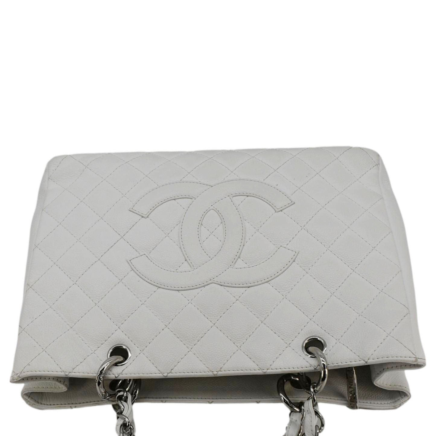Chanel Grand Shopping Quilted Caviar Leather GST Tote Bag White