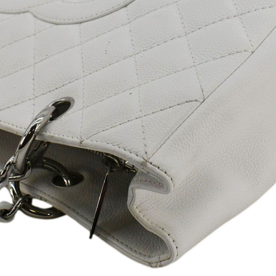 Chanel Grand Shopping Quilted Caviar Leather GST Tote Bag White