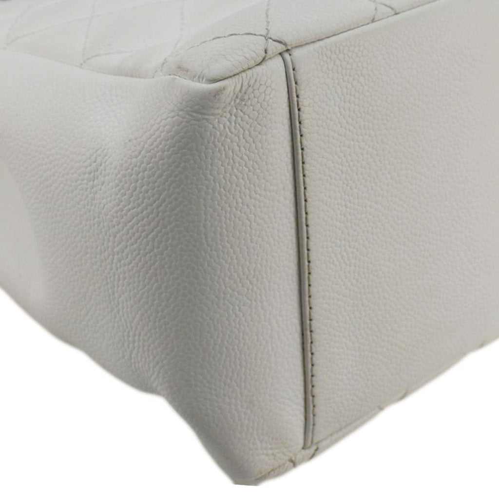 Chanel Grand Shopping Quilted Caviar Leather GST Tote Bag White