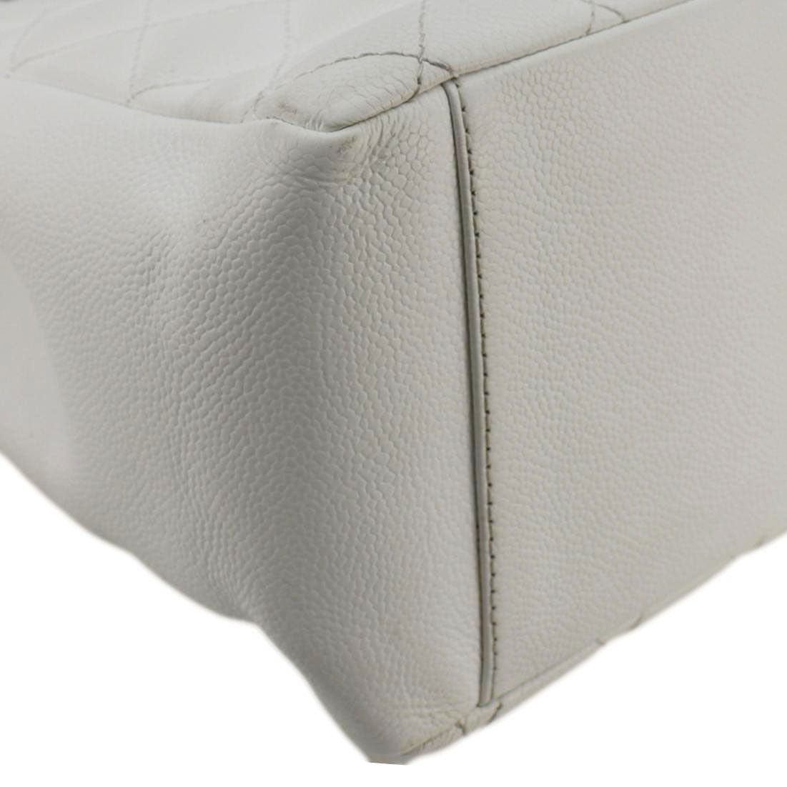 Chanel Grand Shopping Quilted Caviar Leather GST Tote Bag White