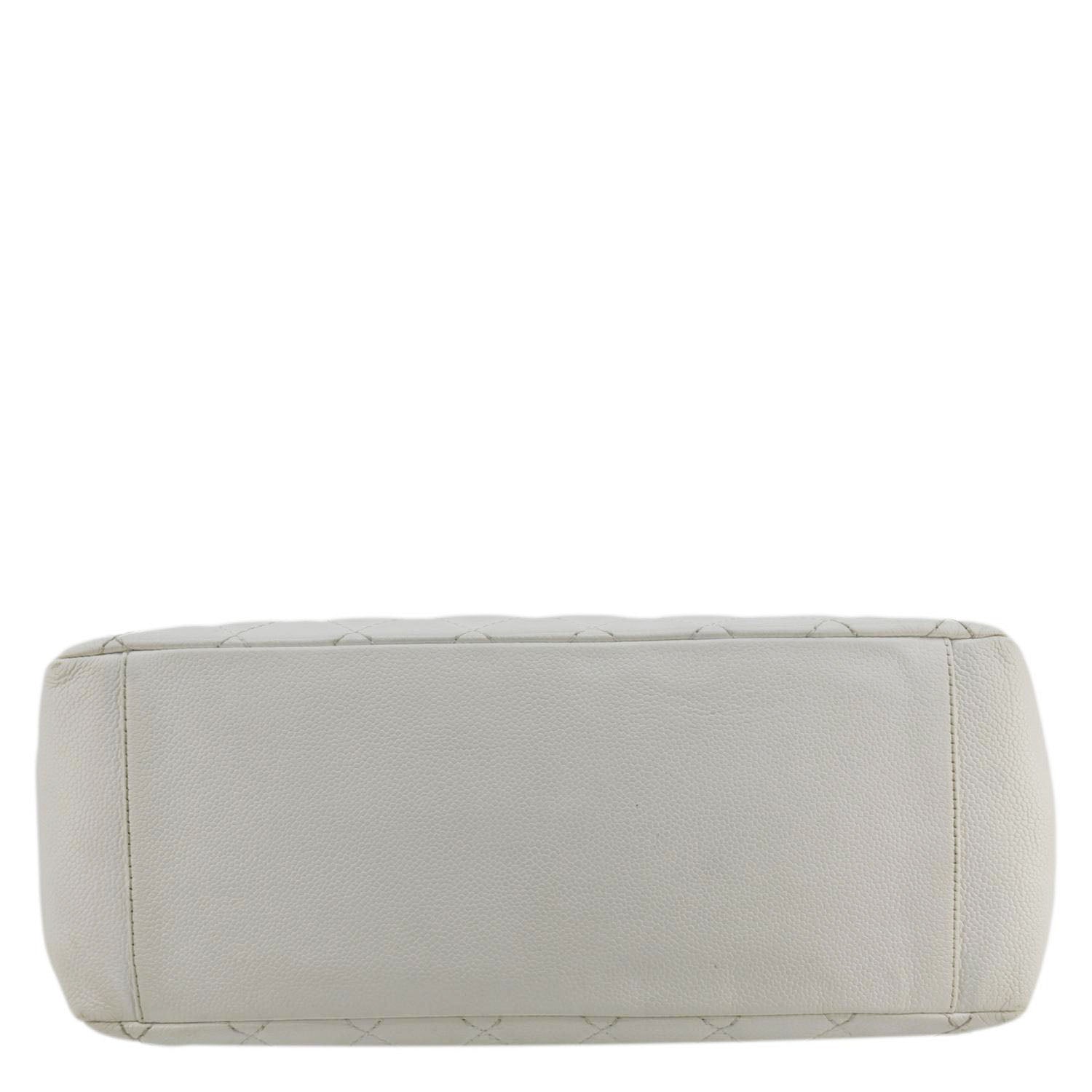Chanel Grand Shopping Quilted Caviar Leather GST Tote Bag White