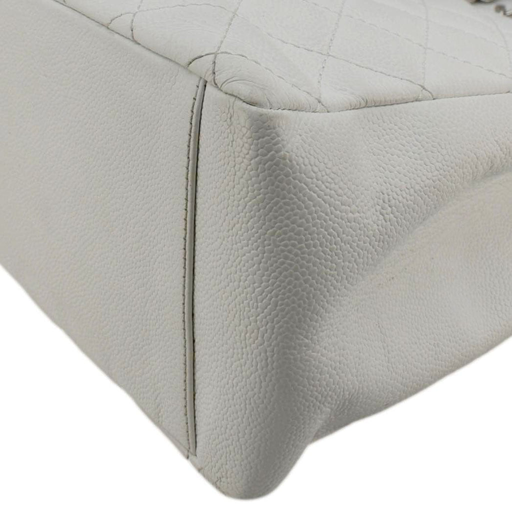 Chanel Grand Shopping Quilted Caviar Leather GST Tote Bag White