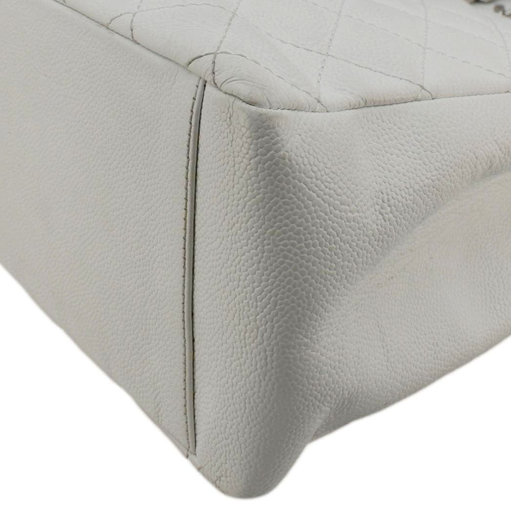 Chanel Grand Shopping Quilted Caviar Leather GST Tote Bag White