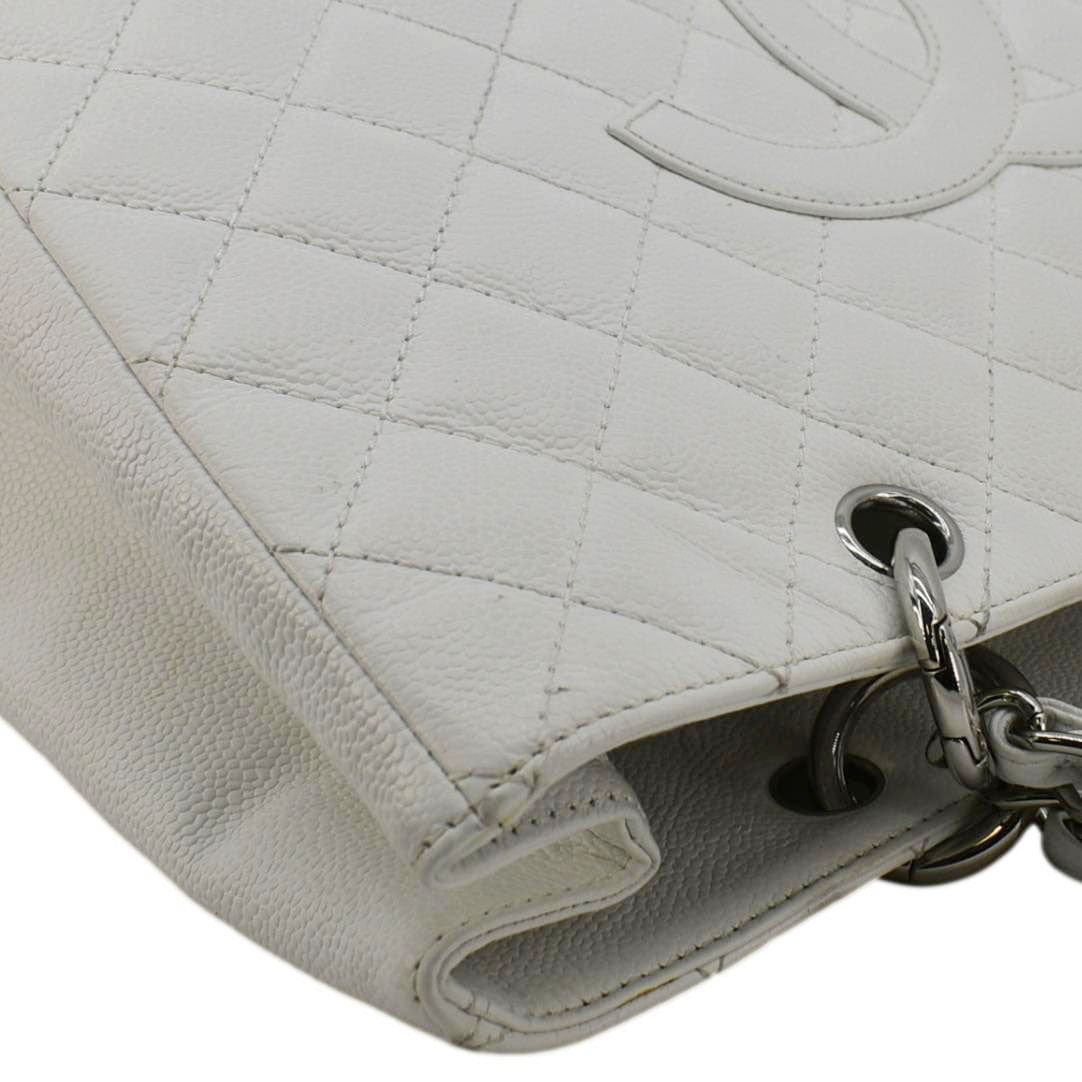 Chanel Grand Shopping Quilted Caviar Leather GST Tote Bag White