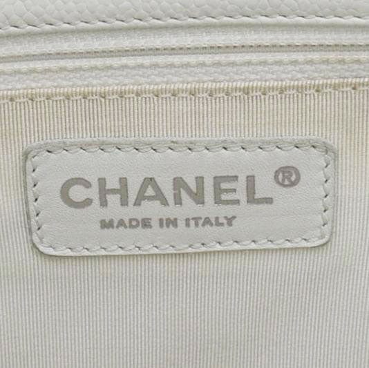 Chanel Grand Shopping Quilted Caviar Leather GST Tote Bag White