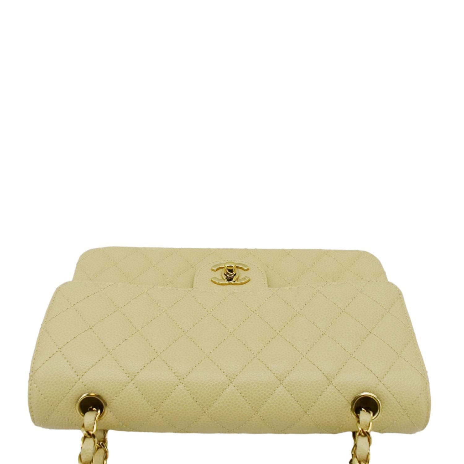 Chanel Classic Double Flap Quilted Caviar Leather Shoulder Bag Cream