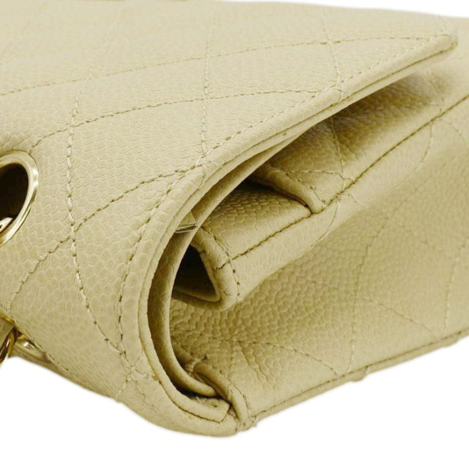 Chanel Classic Double Flap Quilted Caviar Leather Shoulder Bag Cream