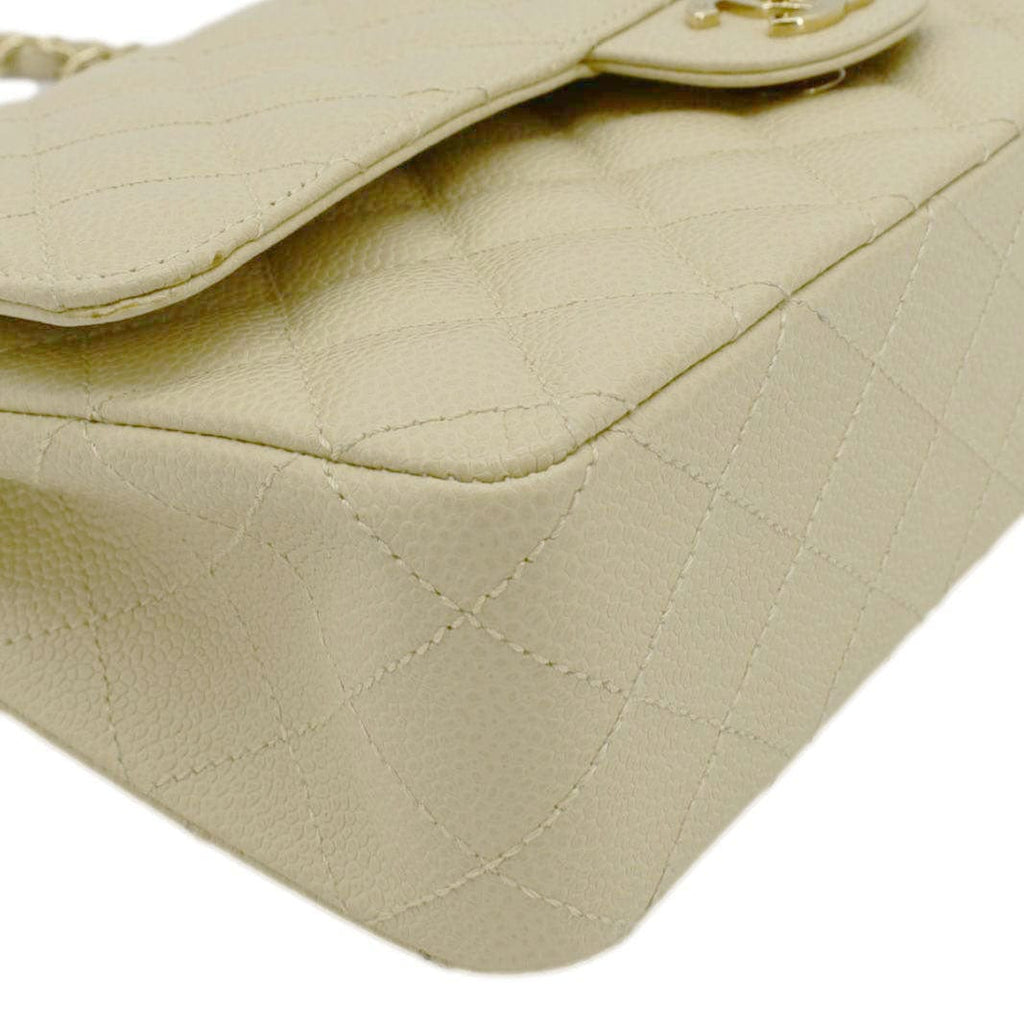 Chanel Classic Double Flap Quilted Caviar Leather Shoulder Bag Cream