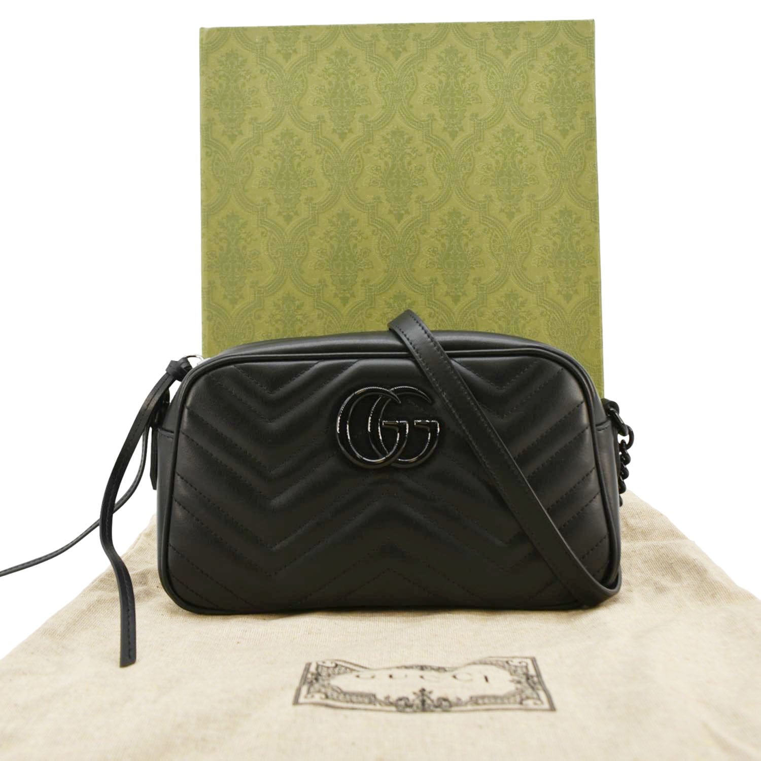 GUCCI Gucci Marmont Matelasse Chevron Leather Camera Crossbody Bag Black 447632