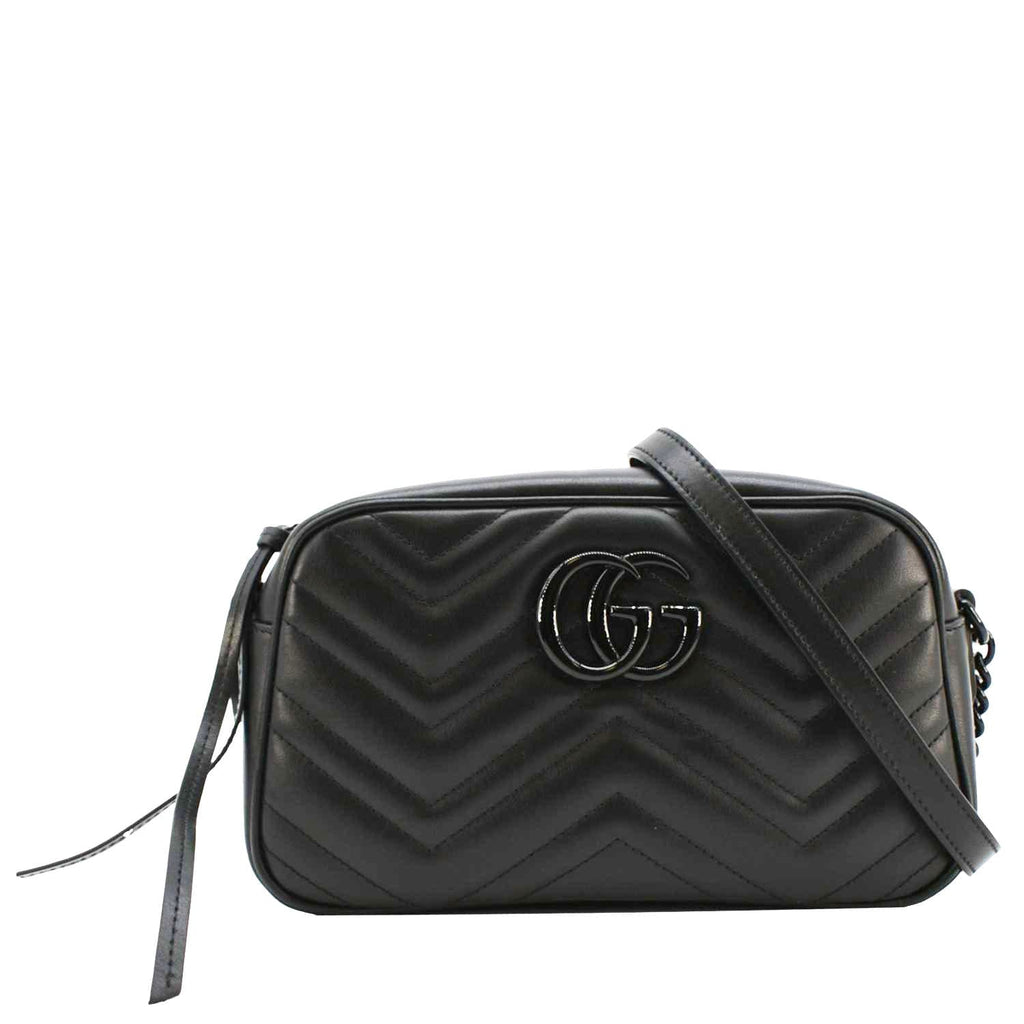 GUCCI Gucci Marmont Matelasse Chevron Leather Camera Crossbody Bag Black 447632