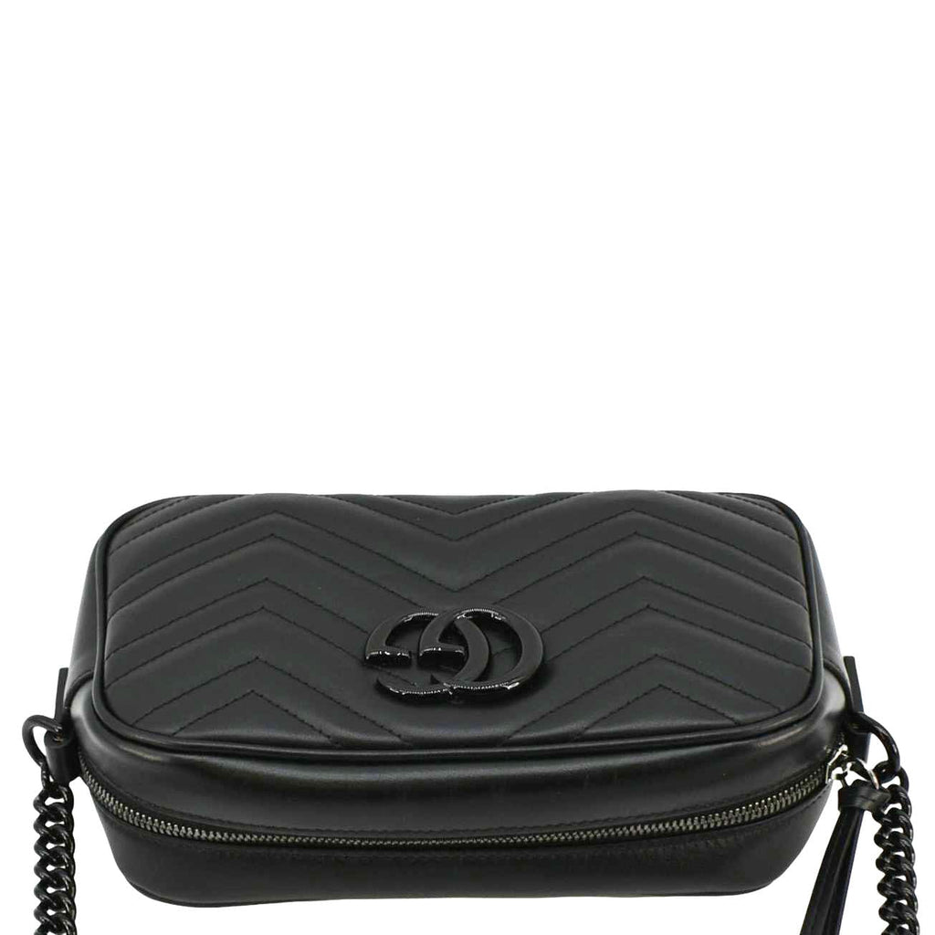 GUCCI Gucci Marmont Matelasse Chevron Leather Camera Crossbody Bag Black 447632