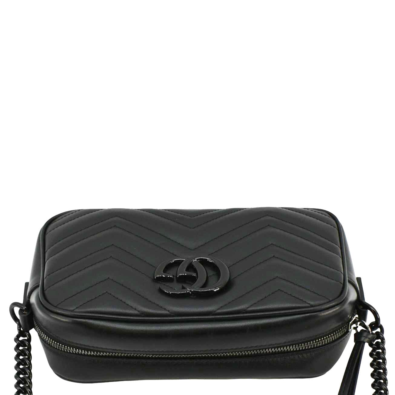 GUCCI Gucci Marmont Matelasse Chevron Leather Camera Crossbody Bag Black 447632